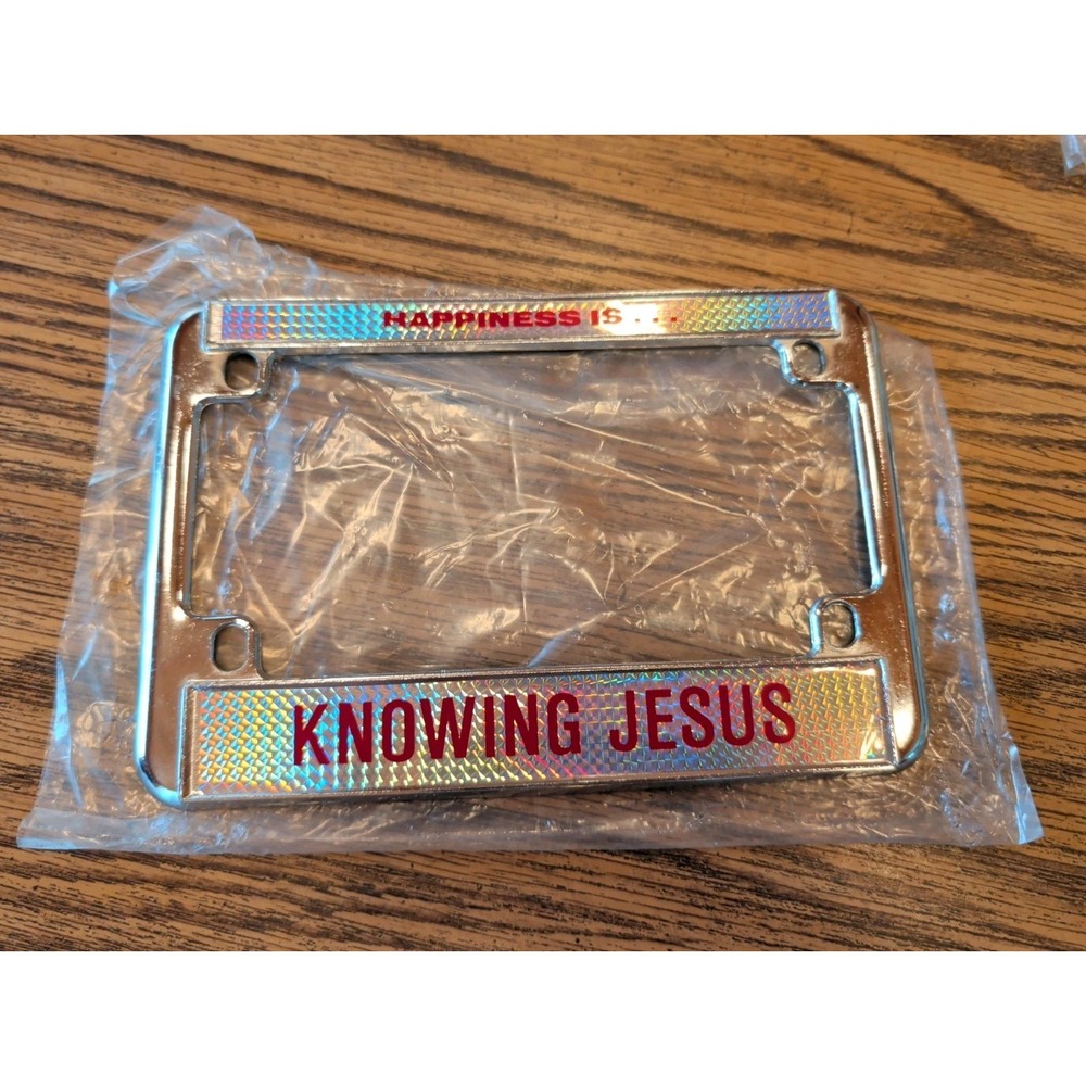 Happiness Is... Knowing Jesus Metal Motorcycle License Plate Frame Chrome Cover
